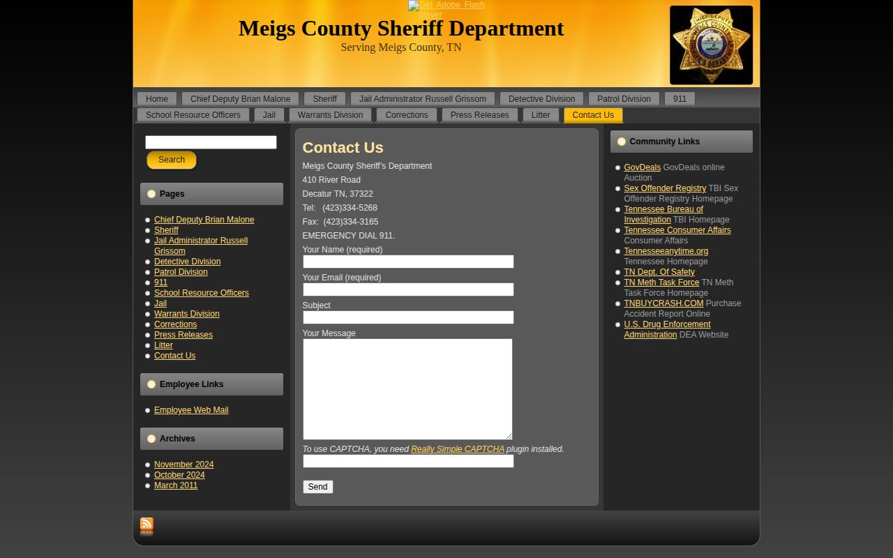 Meigs County Jail release records contact page